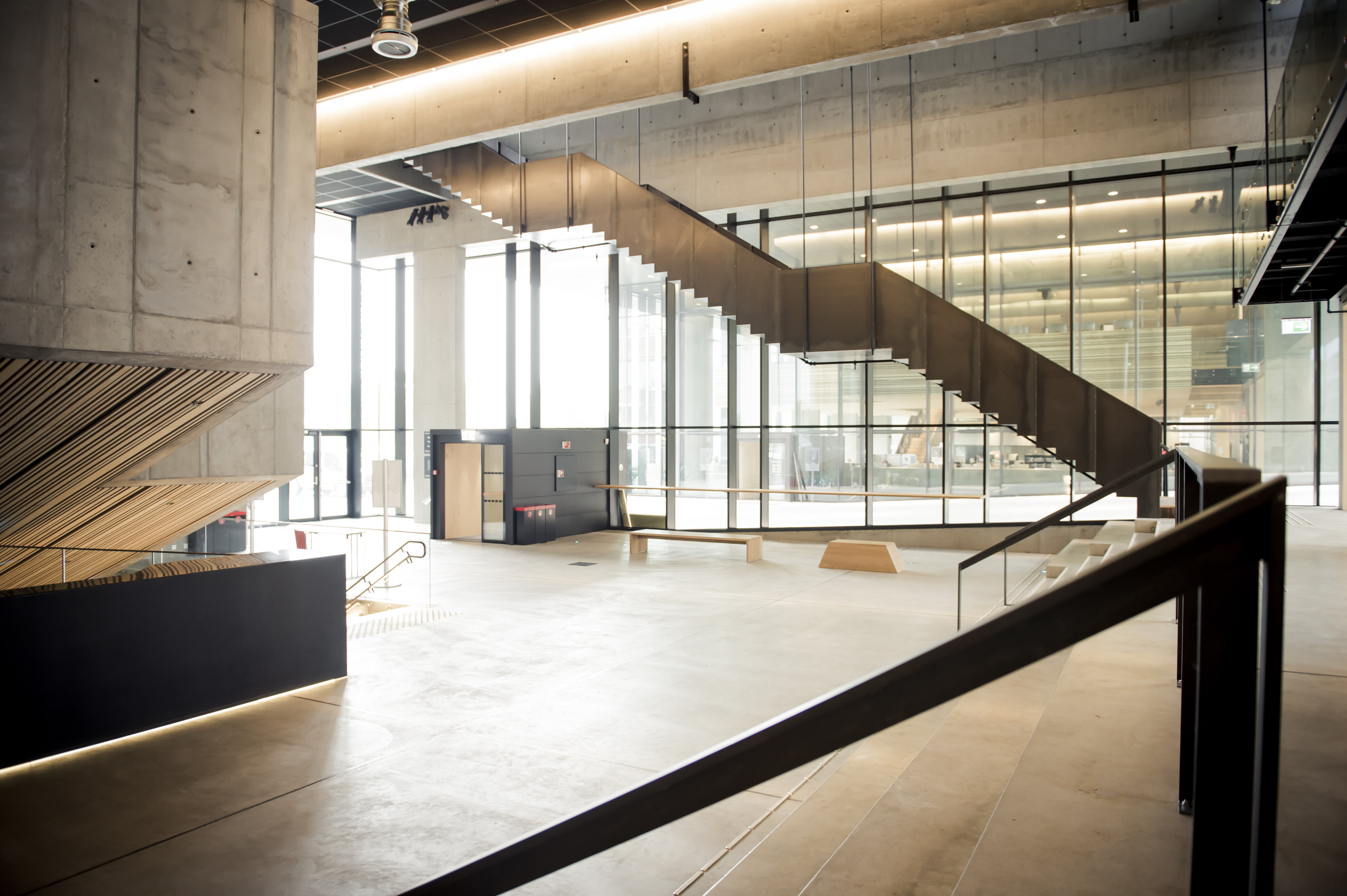 Modern office landscape with stairs
